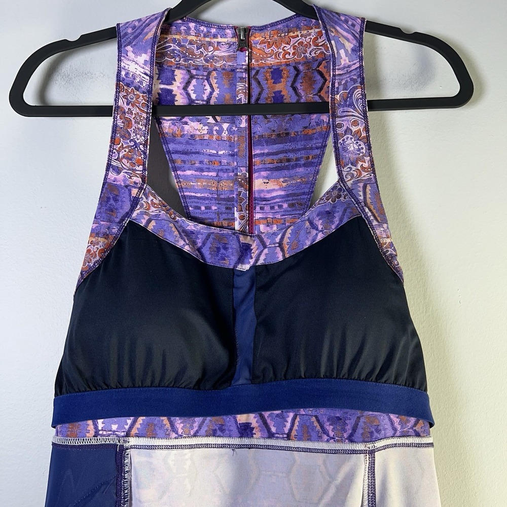 Title Nine Sz 14 Nimblene Arabella Quick Dry Shelf Bra Back Zip Purple Dress Gym - Picture 14 of 16